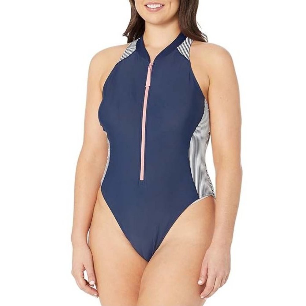 NWT Southern Tide Seersucker Zip Front One-Piece True Navy XL